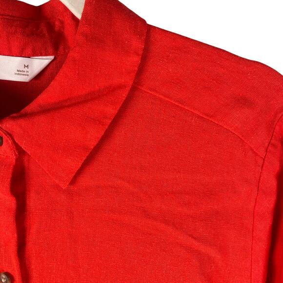 LC Lauren Conrad Blouse Womens Medium Linen Rayon Button Front Red-orange - Picture 2 of 9